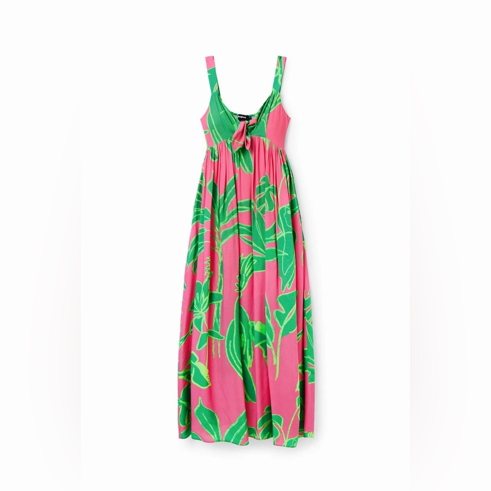 Desigual Pink and Green Tropical Print Maxi Dress